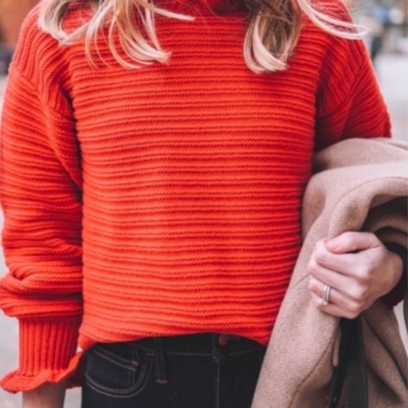 Madewell Sweaters - New Madewell ruffle neck sweater knit red m medium